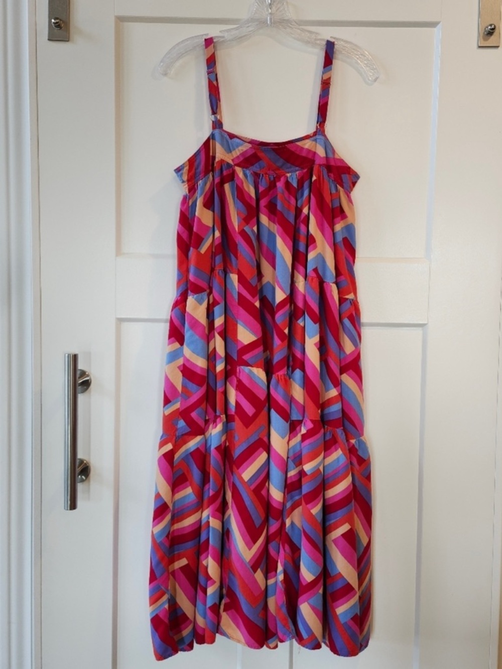 Anthropologie Abel the Label pink and blue geometric maxi dress
